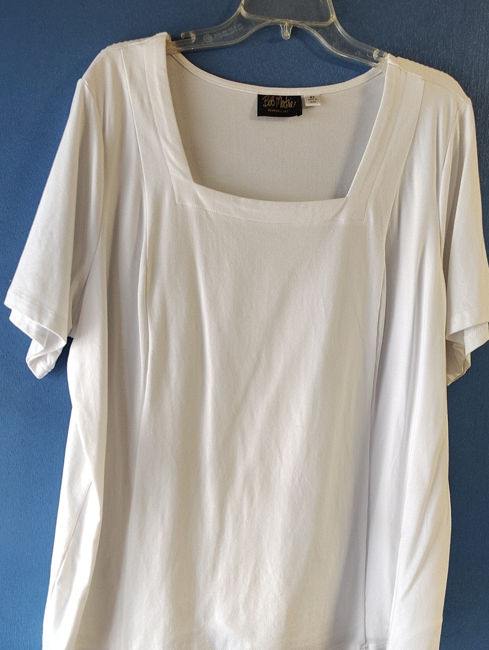 Bob Mackie White Square-Neck Short Sleeve Top
